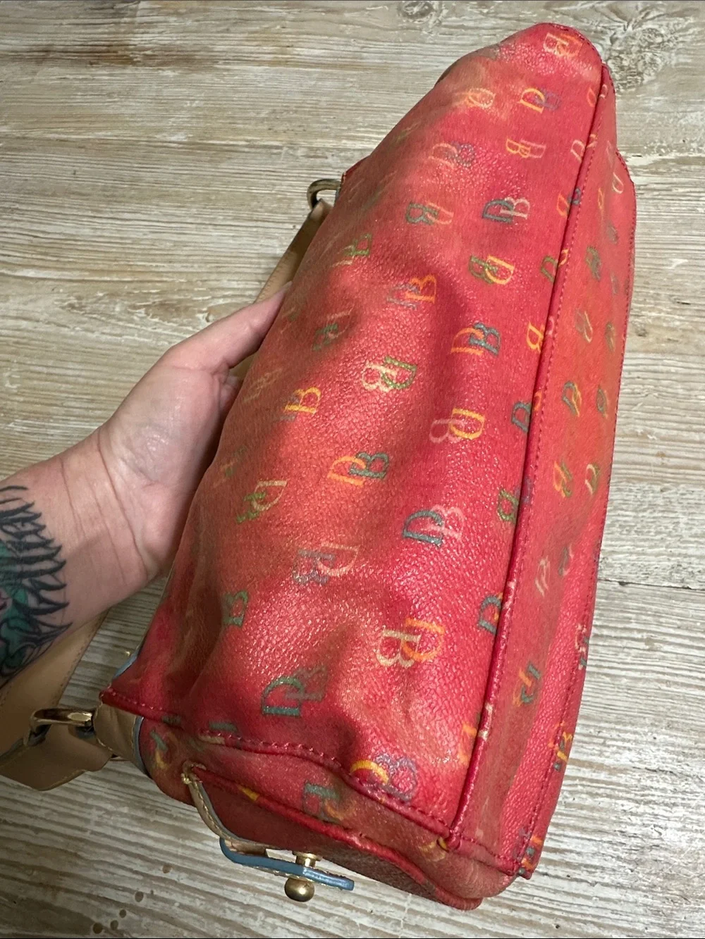 Vintage Dooney and Bourke Y2K Pink Rainbow Monogram Purse Coated Canvas - Picture 13 of 15